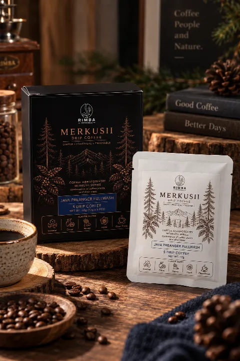 Rimba Merkusii Java Preanger Fullwash drip coffee box and sachet